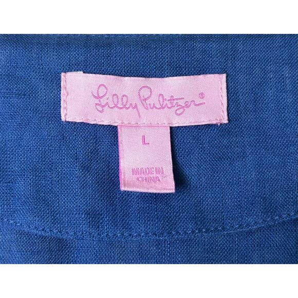 Lilly Pulitzer Amelia Island Blue Linen 3/4 Sleeve Embroidered Tunic Top Size L - Picture 5 of 7
